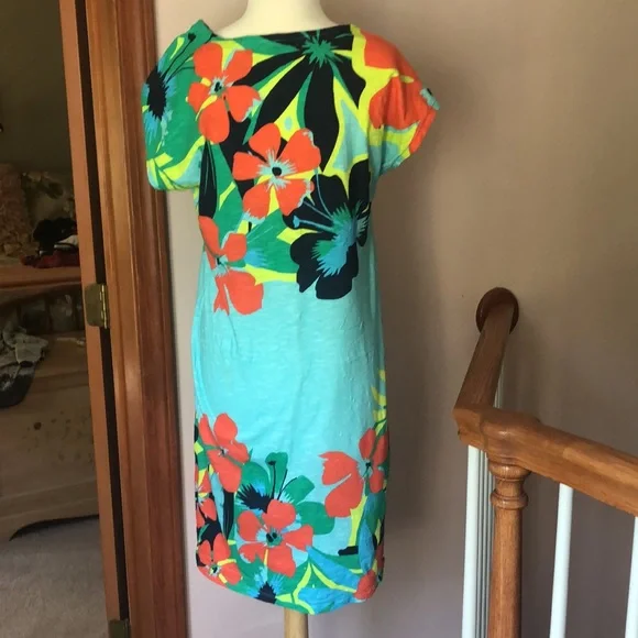 Soft Surrounding Leilani Floral Print Summer Dress in Aqua Tropical Multi Size M - Picture 2 of 3